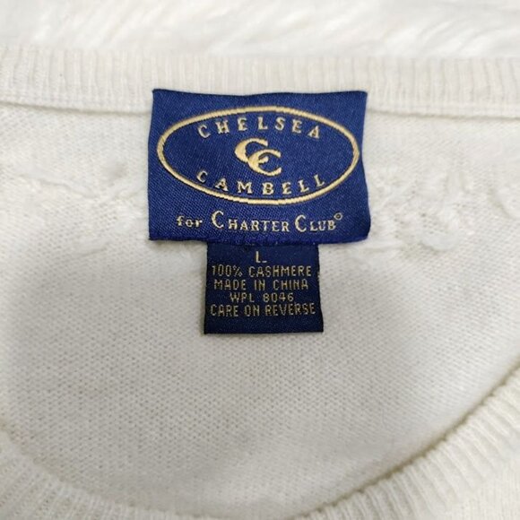 Chelsea Cambell Charter Club White Cashmere Cardigan Floral Embroidery Large - Picture 6 of 10